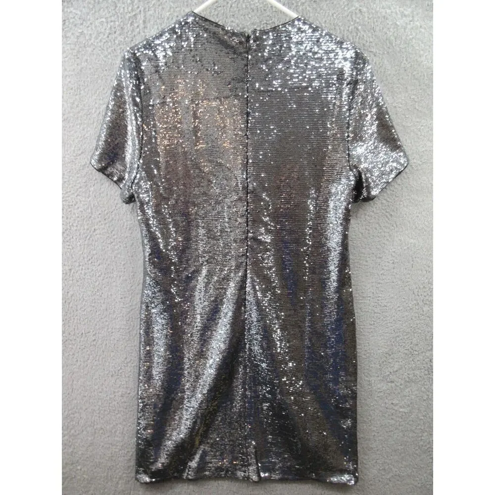 NWT Ralph Lauren Women Sz 12 Silver Sequined Party Cocktail Dress Round Neck - Picture 12 of 16